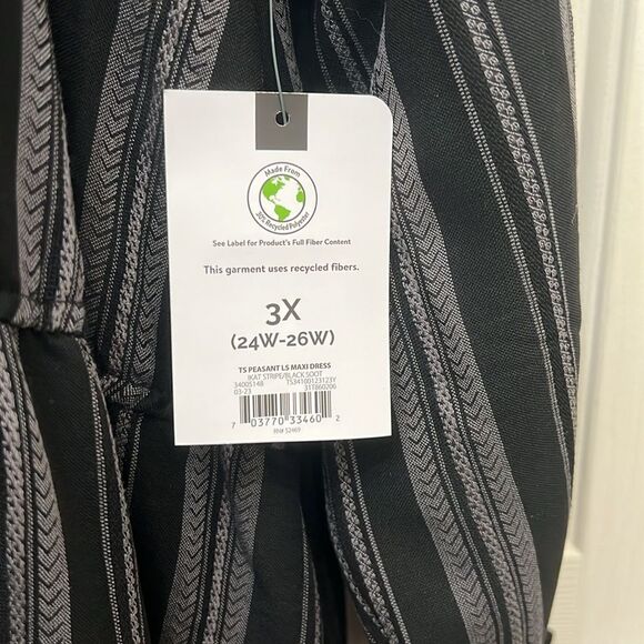 Terra & Sky Black Ruffled Tiered Dress Tie VNeck Long Bishop Sleeve Maxi Plus 3X - Picture 8 of 14